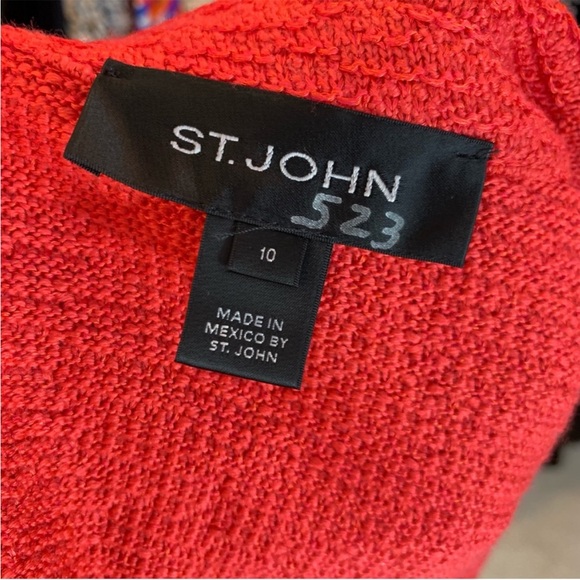 St. John Collection Wool Textured Knit Peak Collar Blazer Coral 10 - Picture 9 of 9